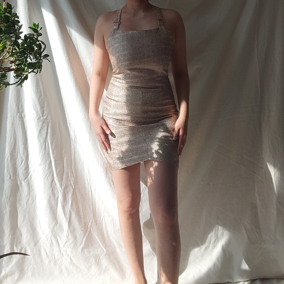 Elliatt Sparkly Champagne Beige Mini Cocktail Dress - Picture 1 of 2